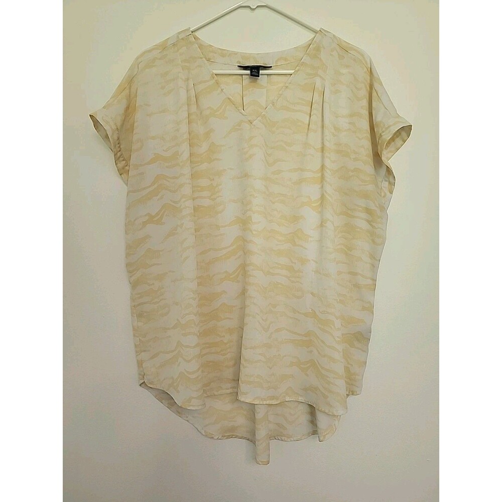 Simply Vera Wang Popover Tunic Top Women's XXL White Yellow Short Sleeve V-Neck